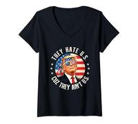 Femme Ils détestent Les États-Unis Parce qu'ils ne sont Pas des États-Unis - Patriotique 4 Juillet T-Shirt avec Col en V