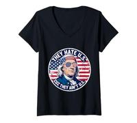 Femme Ils détestent les États-Unis parce qu'ils ne sont pas des Franklin patriotiques américains américains T-Shirt avec Col en V