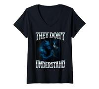 Femme Ils ne comprennent Pas Alpha Wolf Funny Emo Corny Weird Men T-Shirt avec Col en V