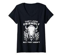 Femme Ils ont l'air sympathiques mais ils ne sont pas drôles d'humour de bison T-Shirt avec Col en V