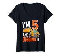 Femme I'm 5 And Digging It Excavator Fun T-Shirt avec Col en V