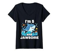 Femme I'm 5 and Jawsome Shark 5th Birthday for Kids T-Shirt avec Col en V