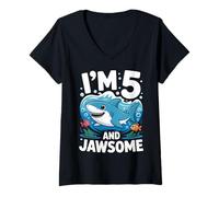 Femme I'm 5 and Jawsome Shark 5th Birthday for Kids T-Shirt avec Col en V