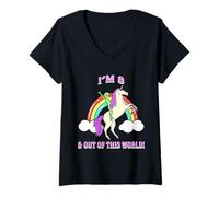 Femme I'm 8 & Out of This World Alien Unicorn Party T-Shirt avec Col en V
