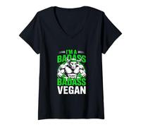 Femme I'm A Badass Vegetarian Haltérophile Vegan Bodybuilder T-Shirt avec Col en V