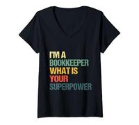 Femme I'm A Bookkeeper, what is your superpower Booklover Vintage T-Shirt avec Col en V
