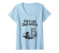 Femme I'm A Cat Deal With It Canapé pour amoureux des chats T-Shirt avec Col en V