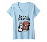 Femme I'm A Cat Deal With It Canapé pour chat T-Shirt avec Col en V