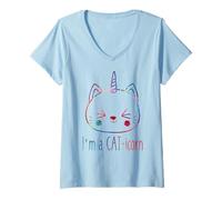 Femme I'm a Cat-Icorn Adorable Chat Licorne Kawaii T-Shirt avec Col en V