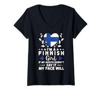 Femme I'm a Finnish Girl Finnish Face Finland Flag T-Shirt avec Col en V