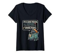 Femme I'm a Good Person Just Damaged from Being Good T-Shirt avec Col en V