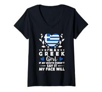 Femme I'm a Greek Girl Greek Face Greece Flag T-Shirt avec Col en V