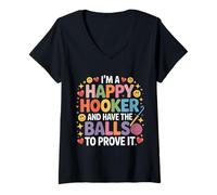 Femme I'm A Happy Hooker and Have The Balls to Prove It - T-Shirt avec Col en V