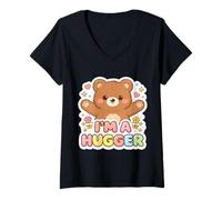 Femme I'm A Hugger Ours en Peluche Mignon pour Fille Femme câlin T-Shirt avec Col en V