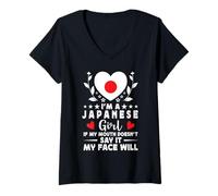 Femme I'm a Japanese Girl Japanese Face Japan Flag T-Shirt avec Col en V