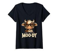 Femme I'm a Little Moo-Dy Animal de la Ferme en Forme de Vache T-Shirt avec Col en V