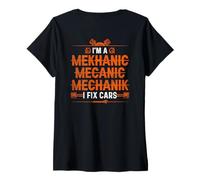 Femme I'm a Mekhanic Mecanic Mechanik I Fix Cars (à l'arrière) T-Shirt avec Col en V