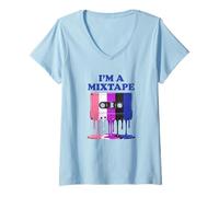 Femme I'm a Mixtape Drapeau rétro Motif Cassette Musicale T-Shirt avec Col en V