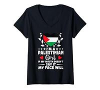 Femme I'm a Palestinian Girl Palestinian Face Palestine Flag T-Shirt avec Col en V