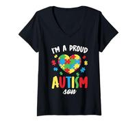 Femme I'm A Proud Autism Son - Puzzle de Sensibilisation à l'Autisme pour Enfants T-Shirt avec Col en V