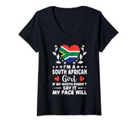 Femme I'm a South African Girl South Africa Flag T-Shirt avec Col en V