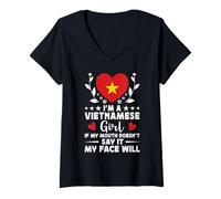 Femme I'm a Vietnamese Girl Vietnamese Face Vietnam Flag T-Shirt avec Col en V