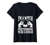 Femme I'm A Witch Pretending to Be Human Costume à Petit Budget T-Shirt avec Col en V
