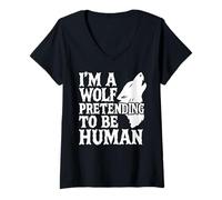 Femme I'm A Wolf Pretending to Be Human Costume en Fourrure à Petit Budget T-Shirt avec Col en V