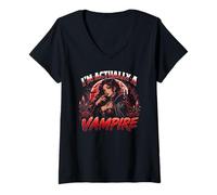 Femme I'm Actually A Vampire Gothic Halloween Vampire Graphic T-Shirt avec Col en V