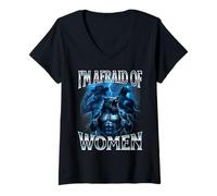 Femme I'm Afraid of Women Loup-Garou Alpha Wolf Meme Cringe Scared T-Shirt avec Col en V