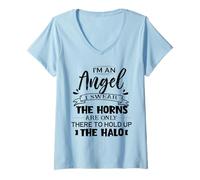 Femme I'm an Angel I Swear The Horns are Only There to Hold Up T-Shirt avec Col en V