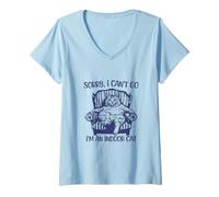 Femme I'm an Indoor Cat Sorry I Can't Go Introvert Humour T-Shirt avec Col en V