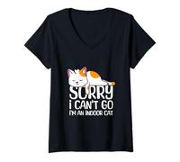 Femme I'm an Indoor Cat Sorry I Can't Go Introvert Humour T-Shirt avec Col en V