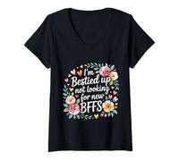 Femme I'm Bestied Up Not Looking for New BFFs Amitié - T-Shirt avec Col en V