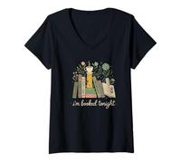 Femme I'm Booked Tonight Floral Books Cozy Reading Graphic T-Shirt avec Col en V