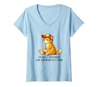 Femme I'm Built Different Funny Orange Cat Wearing Cap Meme Humor T-Shirt avec Col en V