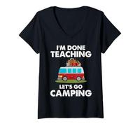 Femme I'm Done Teaching Let's Go Camping Teacher RV Camper T-Shirt avec Col en V