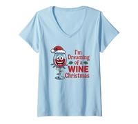 Femme I'm Dreaming of A Wine Christmas Funny Drinking Christmas Holiday T-Shirt avec Col en V
