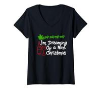 Femme I'm Dreaming of a Wine Christmas: Funny Wine Lover Design T-Shirt avec Col en V