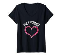 Femme I'm Fasting Heart Shape Graphic If Intermittent Fasting T-Shirt avec Col en V