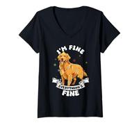 Femme I'm Fine Everything's Fine Golden Retriever Christmas T-Shirt avec Col en V