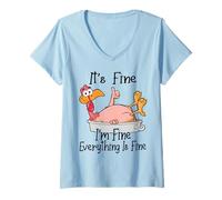 Femme Im Fine It's Fine Funny Turkey, My Thanksgiving is Okey T-Shirt avec Col en V