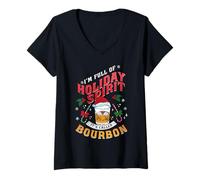Femme I'm Full of Holiday Spirit It's Called Bourbon - Noël Amusant T-Shirt avec Col en V