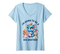 Femme Im Going to Be A Big Brother Mignon Dragon Frère et sœur révélation de bébé T-Shirt avec Col en V