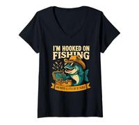 Femme I'm Hooked on Fishing - Cadeaux Humoristiques de pêcheur drôles T-Shirt avec Col en V