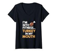 Femme I'm Into Fitness Fitness Turkey in My Mouth Thanksgiving T-Shirt avec Col en V