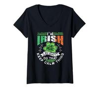 Femme I'm Irish We Don't Do That Keep Calm Thing Leprechaun Ireland T-Shirt avec Col en V