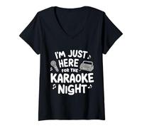Femme I'm Just Here for Karaoké Night Singing Party Music Machine T-Shirt avec Col en V