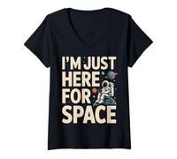 Femme I'm Just Here for Space Astronaute Planet Galaxy T-Shirt avec Col en V