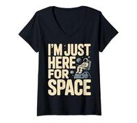 Femme I'm Just Here for Space Astronaute Planet Galaxy T-Shirt avec Col en V